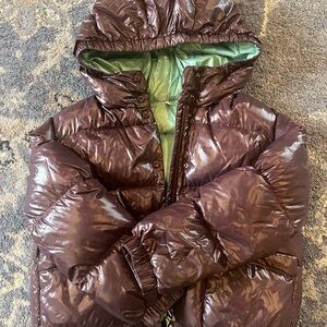 Moncler Kids Shiny Brown and Green Puffer Jacket